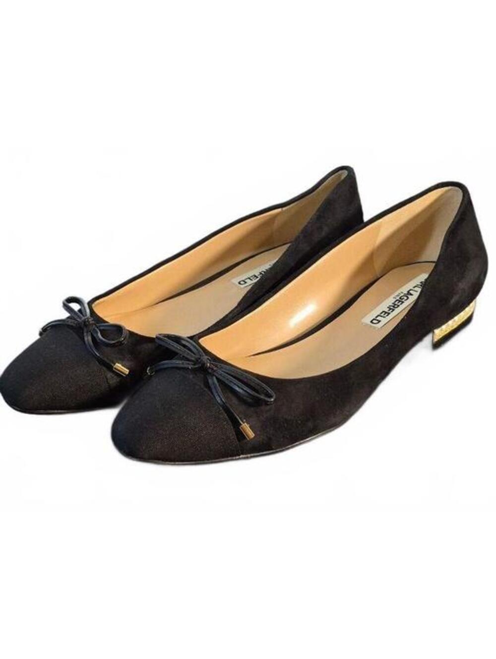 Karl Lagerfeld Paris Black Bow Flats Size 6M Pearl Heel